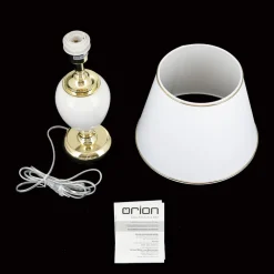 ORION Bordlamper > Ovum bordlampe, hvid/guldfarvet, højde 48 cm, keramik/chintz