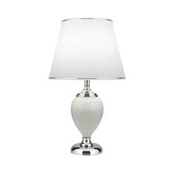 ORION Bordlamper > Ovum bordlampe, hvid/krom, højde 48 cm, keramik/chintz