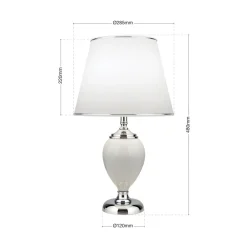 ORION Bordlamper > Ovum bordlampe, hvid/krom, højde 48 cm, keramik/chintz