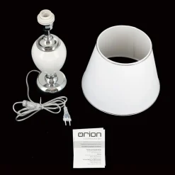 ORION Bordlamper > Ovum bordlampe, hvid/krom, højde 48 cm, keramik/chintz