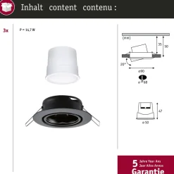 Paulmann Loftlamper|Indbygningsspots > Coin Base LED indbygningsspot sort 3 RGBW ZigBee