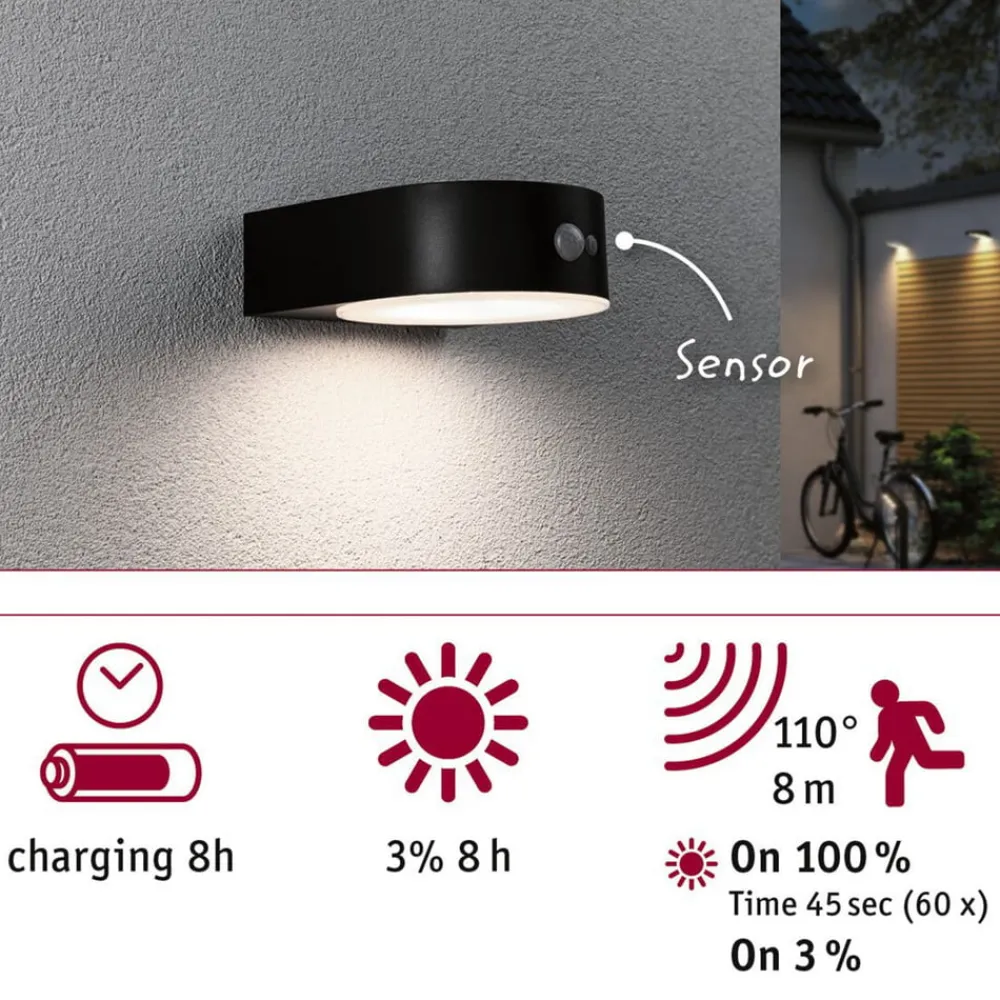 Paulmann Solcelle Lampe Med Sensor|Væglampe Med Sensor > Eileen LED-væglampe, solcelle, sensor