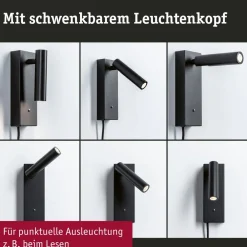 Paulmann Væglamper|Spotlights > Hulda USB LED-vægspot, dæmpbar, sort, afbryder