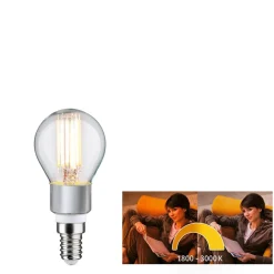 Dæmpbar Led-Pære|Filament Pære ^ Paulmann LED-dråbepære E14 5W, dim to warm