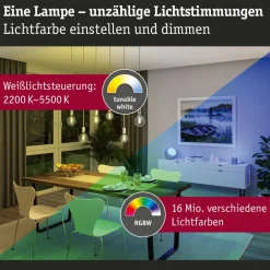 Dæmpbar Led-Pære|Filament Pære ^ Paulmann LED-globe G125 ZigBee E27 6,3W guld RGBW