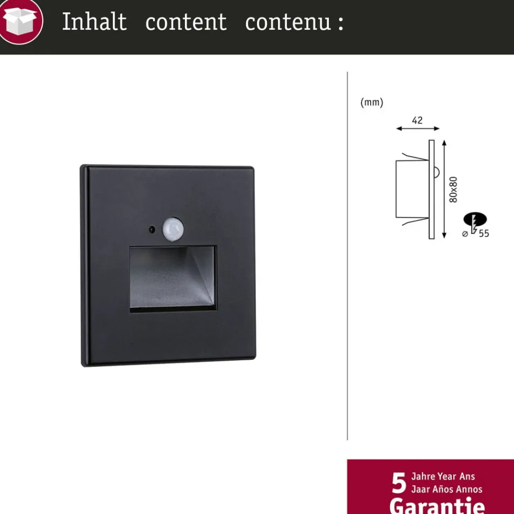 Paulmann Væglamper|Spotlights > LED-sensor-vægindbygningslampe Edge Quadro sort 8 cm