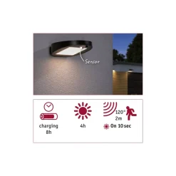 Paulmann Solcelle Lampe Med Sensor|Væglampe Med Sensor > LED-solcellelampe til udendørs væglampe Ryse, antracit