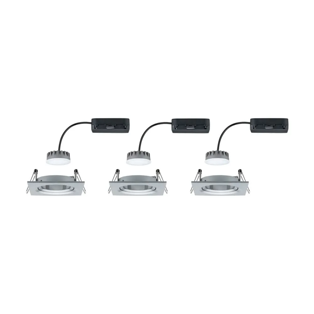 Paulmann Indbygningsspots > Nova Plus LED-spot, 3 stk, kantet, alu