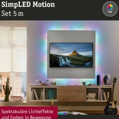 Dekorationsbelysning ^ Paulmann SimpLED Motion LED-stripsæt, 5 m fjernbetjening RGB