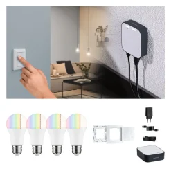 Paulmann Dæmpbar Led-Pære|Smarte Lyskilder > Smart Home-sæt ZigBee 4x E27 9,3W LED mat RGBW