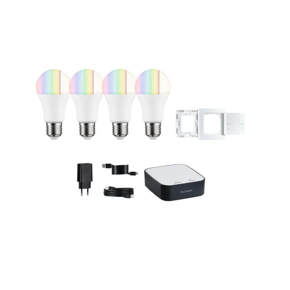 Paulmann Dæmpbar Led-Pære|Smarte Lyskilder > Smart Home-sæt ZigBee 4x E27 9,3W LED mat RGBW