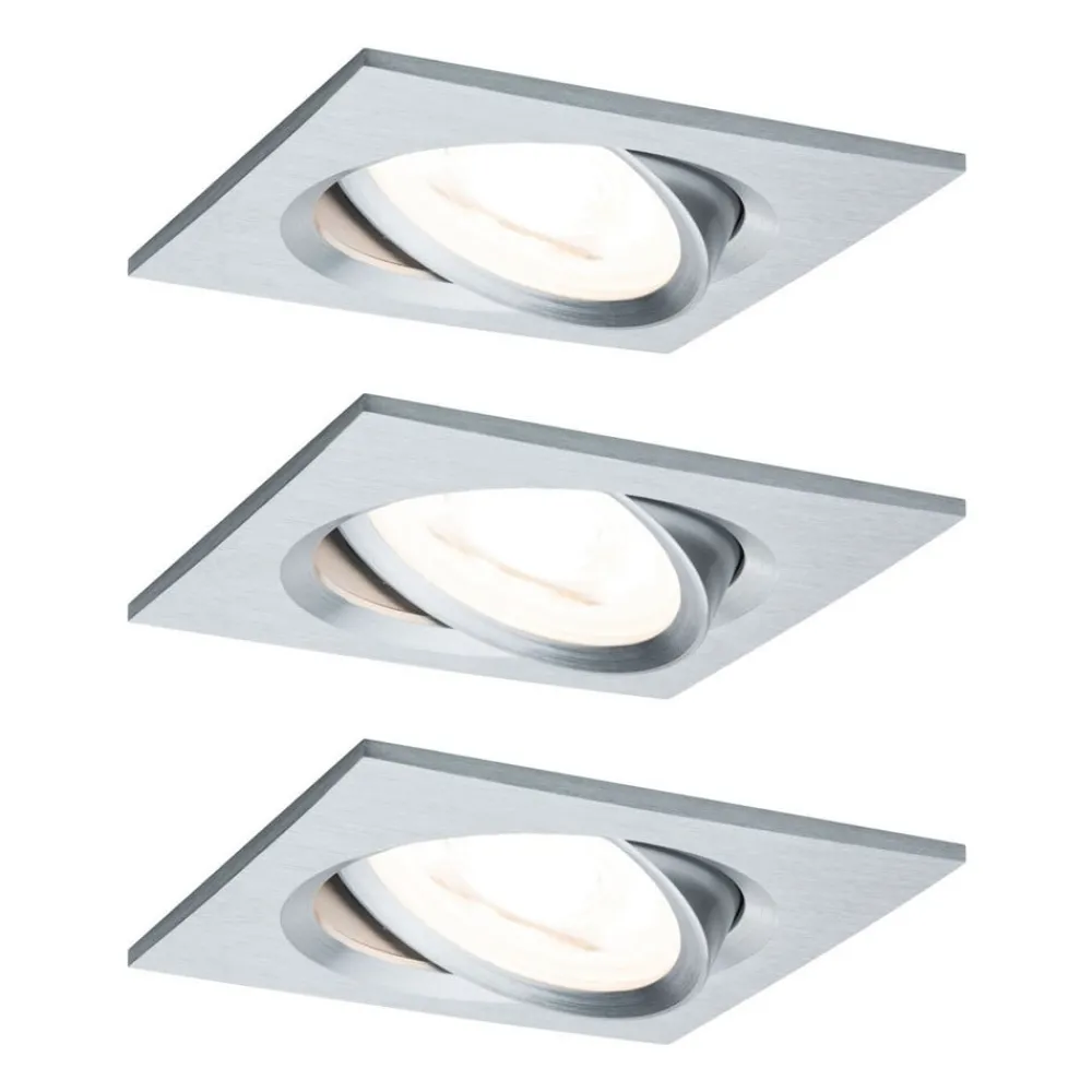 Paulmann Loftlamper|Indbygningsspots > 3 spot Nova kantet, drejelig/dæmpbar, aluminium