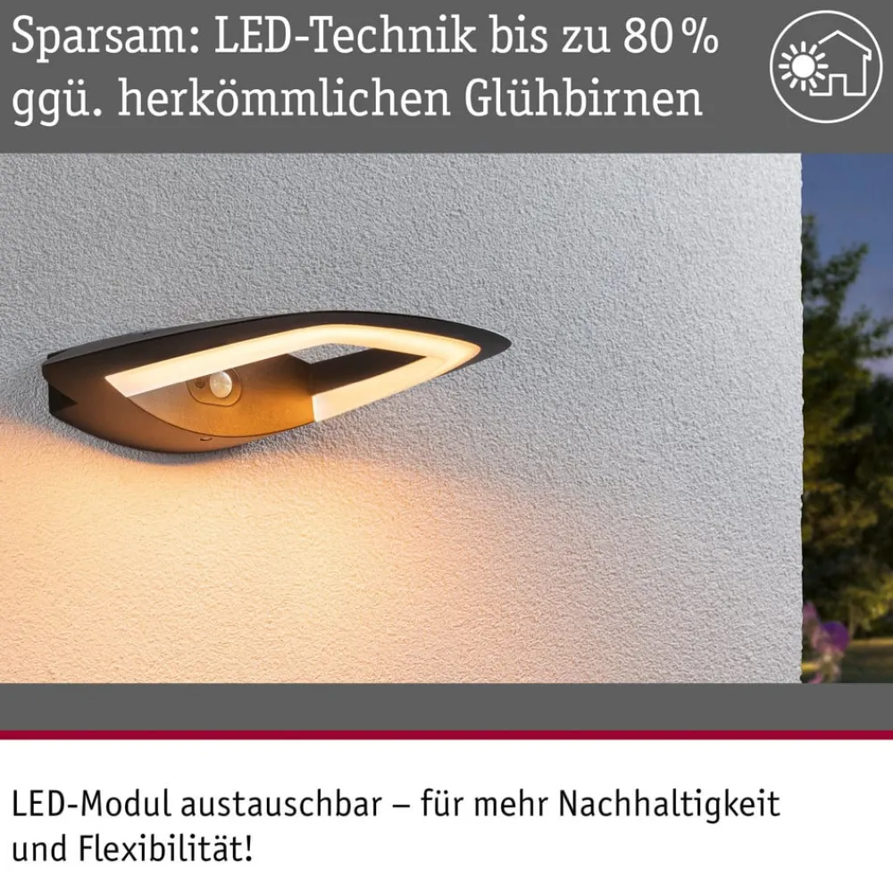 Væglampe Med Sensor ^ Paulmann udendørs LED-væglampe Akena, 2.200 K, antracit