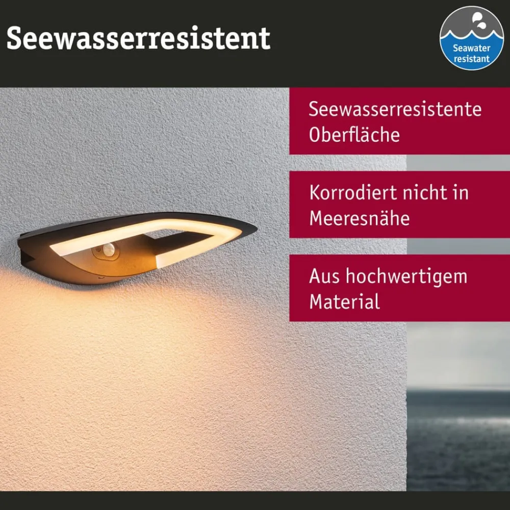 Væglampe Med Sensor ^ Paulmann udendørs LED-væglampe Akena, 2.200 K, antracit