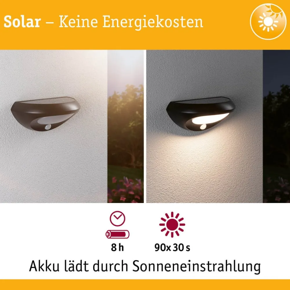 Solcelle Lampe Med Sensor|Væglampe Med Sensor ^ Paulmann udendørs LED-væglampe Sorova, sensor, antracit