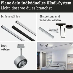 Paulmann Arbejdsrum/Kontor|Skinnesystem > URail Aldan LED-spotlight, mat krom, metal, CCT