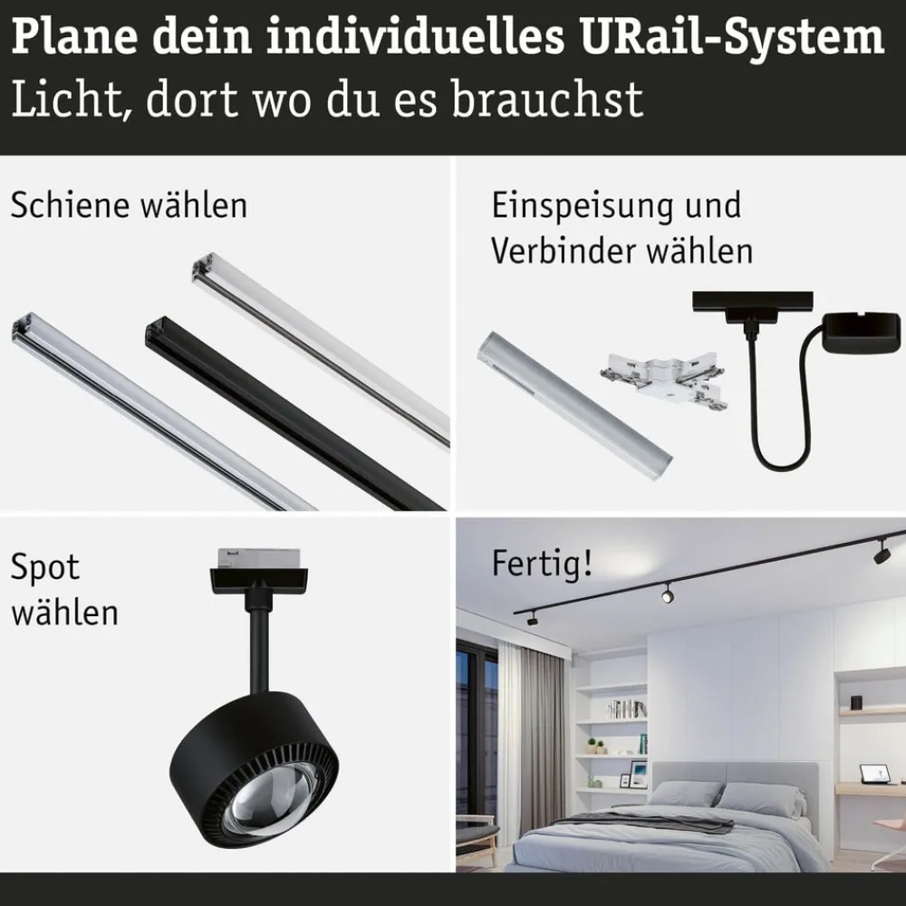 Paulmann Arbejdsrum/Kontor|Skinnesystem > URail Aldan LED-spotlight, sort mat, metal, CCT