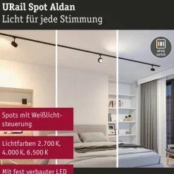 Paulmann Arbejdsrum/Kontor|Skinnesystem > URail Aldan LED-spotlight, sort mat, metal, CCT