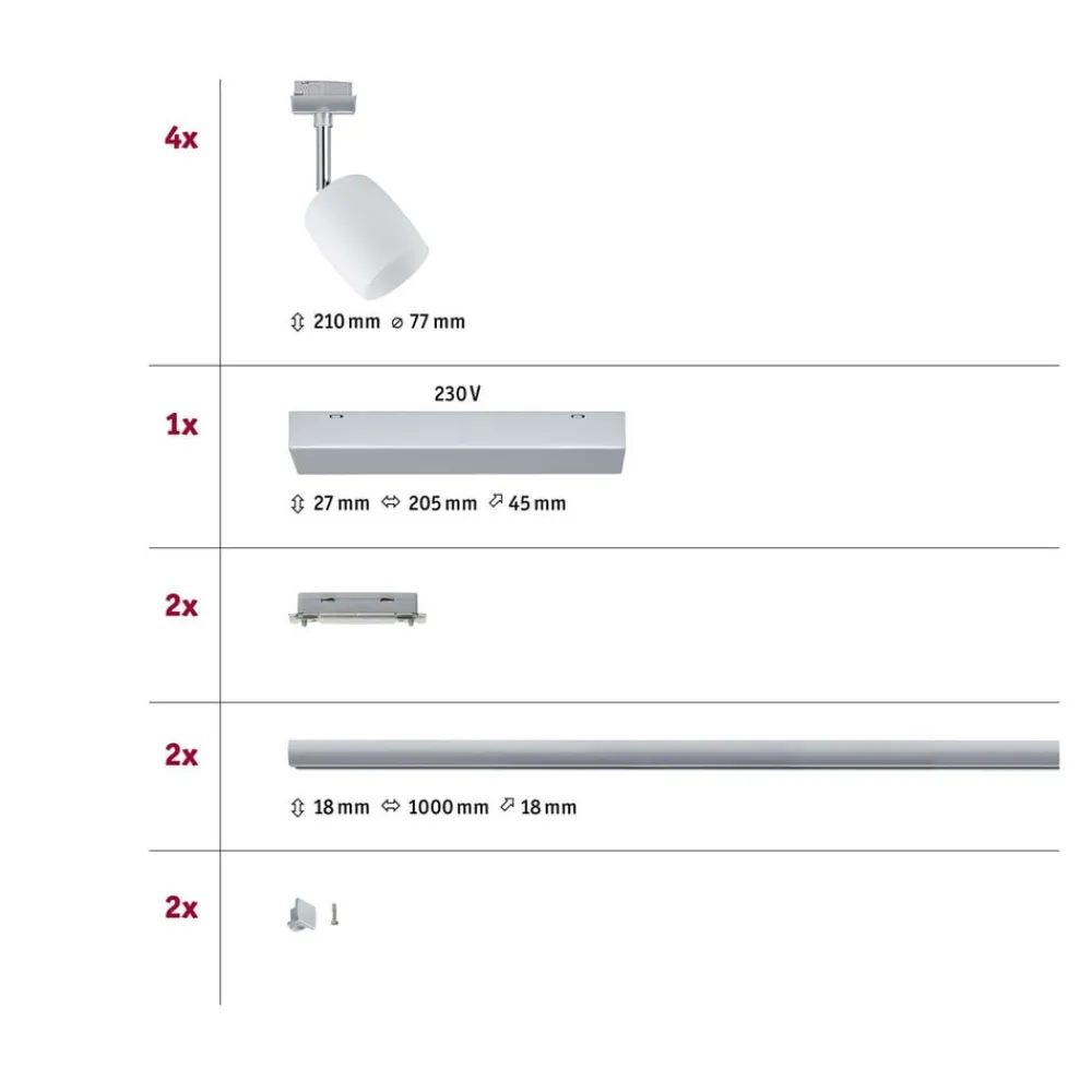 Skinnesystem ^ Paulmann URail Blossom 4x-basissæt krom/satineret