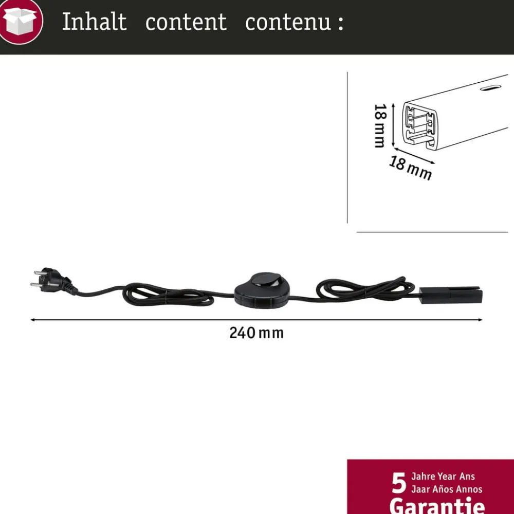 Paulmann Skinnesystem > URail strømforsyningskabel/afbryder sort mat 2,4 m