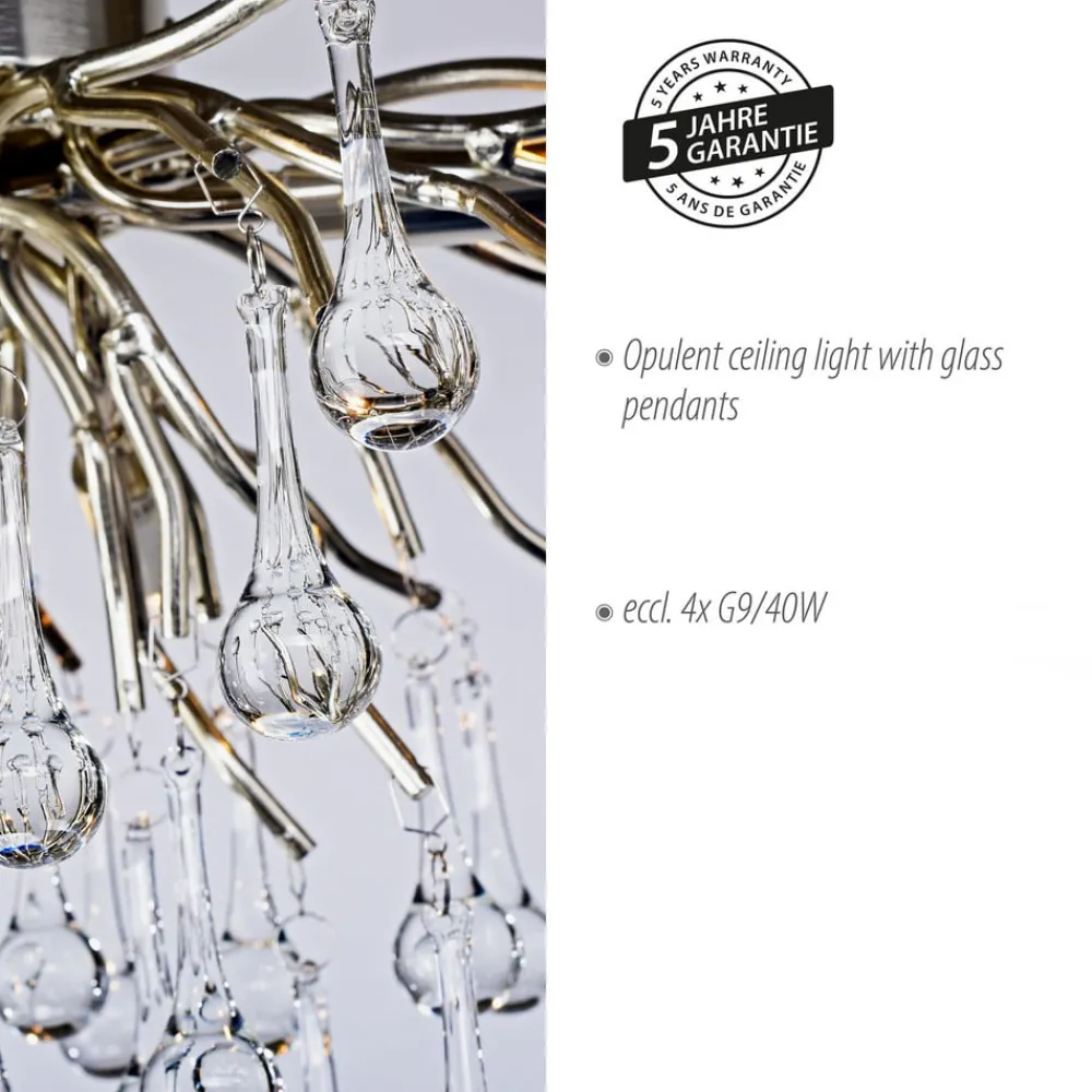 Paul Neuhaus Loftlamper|Loftlamper > loftlampe Icicle, glaspendel, 4 lyskilder, sølv