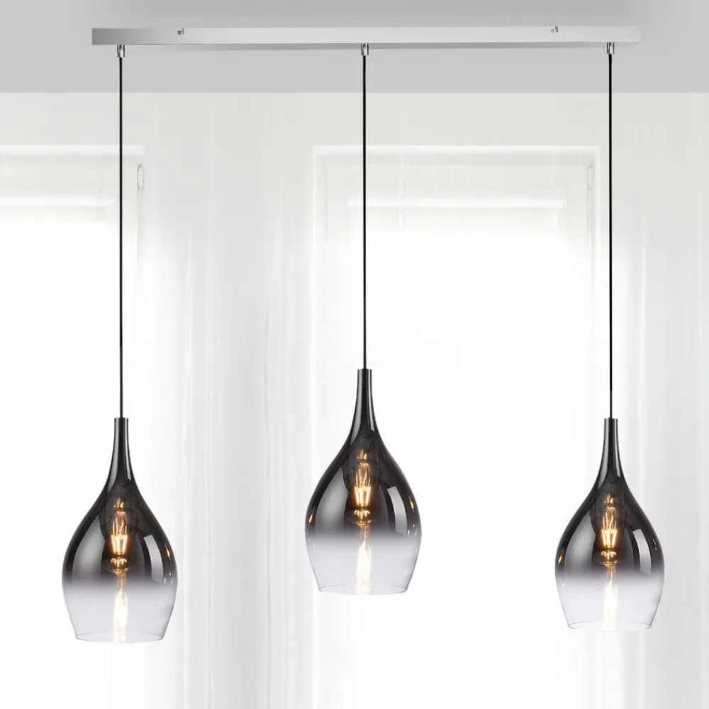 Pendellamper ^ Paul Neuhaus Pilua hængelampe, røg, glas, 100 cm, 3 lyskilder.