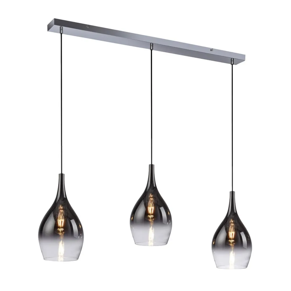 Pendellamper ^ Paul Neuhaus Pilua hængelampe, røg, glas, 100 cm, 3 lyskilder.
