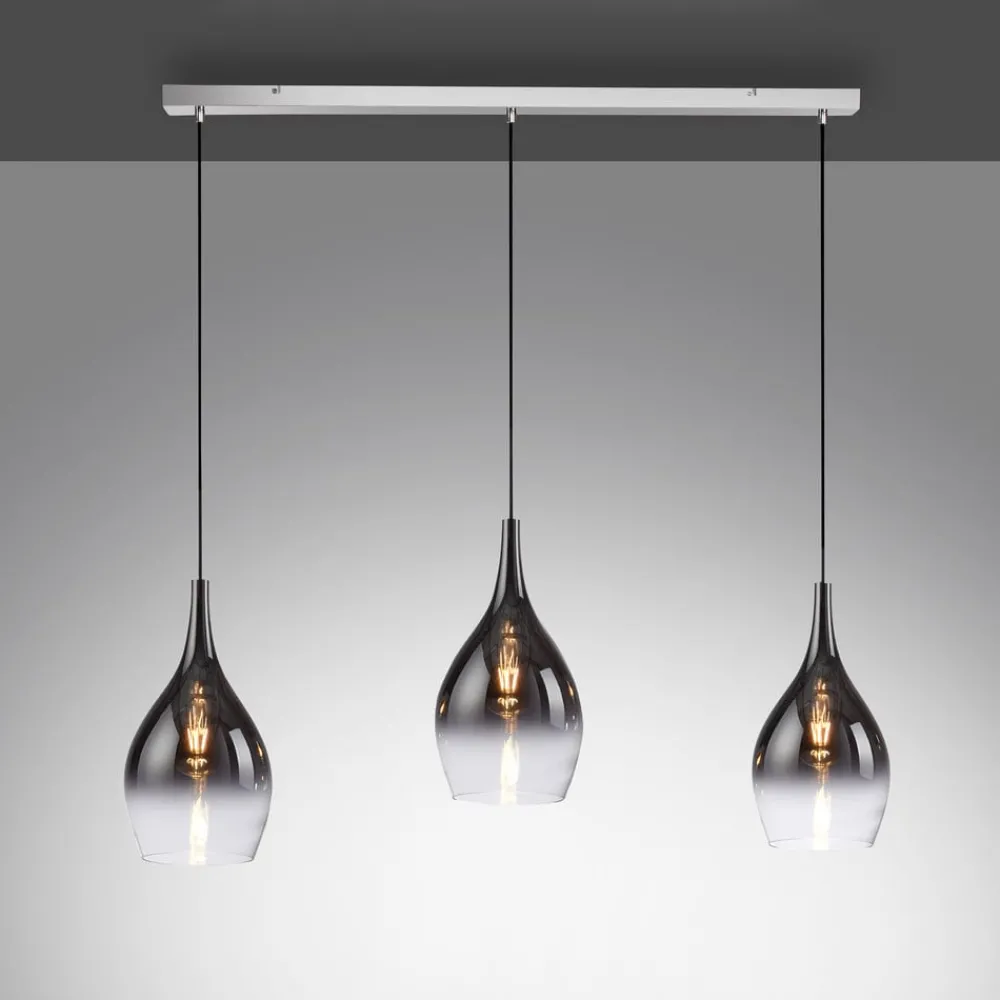 Pendellamper ^ Paul Neuhaus Pilua hængelampe, røg, glas, 100 cm, 3 lyskilder.