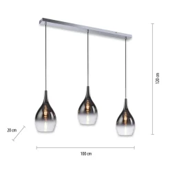 Pendellamper ^ Paul Neuhaus Pilua hængelampe, røg, glas, 100 cm, 3 lyskilder.