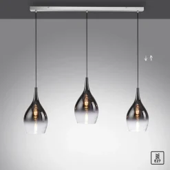 Pendellamper ^ Paul Neuhaus Pilua hængelampe, røg, glas, 100 cm, 3 lyskilder.