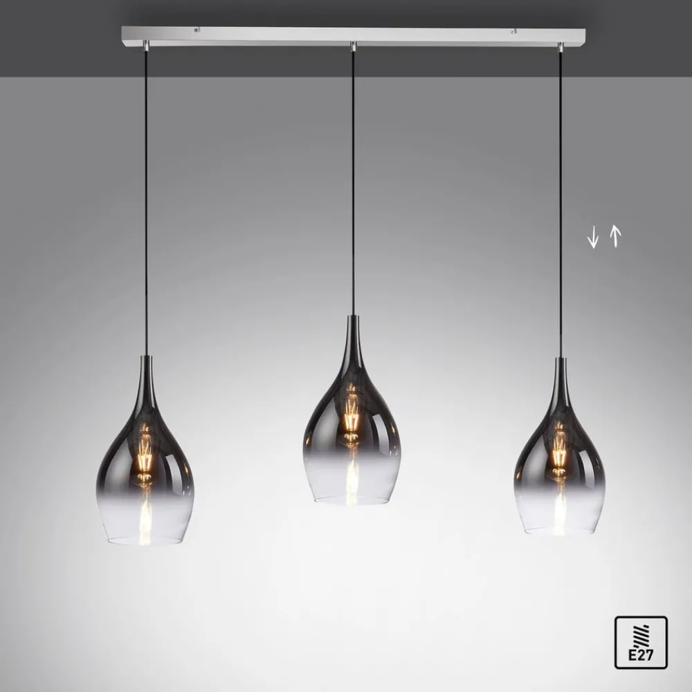 Pendellamper ^ Paul Neuhaus Pilua hængelampe, røg, glas, 100 cm, 3 lyskilder.