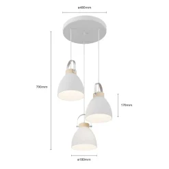 Lamkur Pendellamper > Pendellampe Bergen, 3 lyskilder, rund, hvid