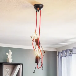 EMIBIG LIGHTING Pendellamper > Pendellampe Bobi 2 i sort, kabel rød, 2 lyskilder.