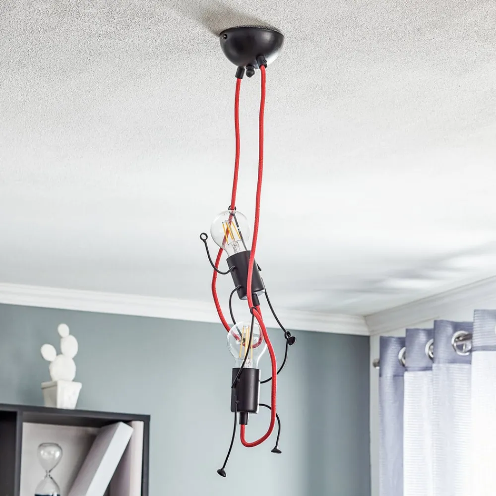 EMIBIG LIGHTING Pendellamper > Pendellampe Bobi 2 i sort, kabel rød, 2 lyskilder.
