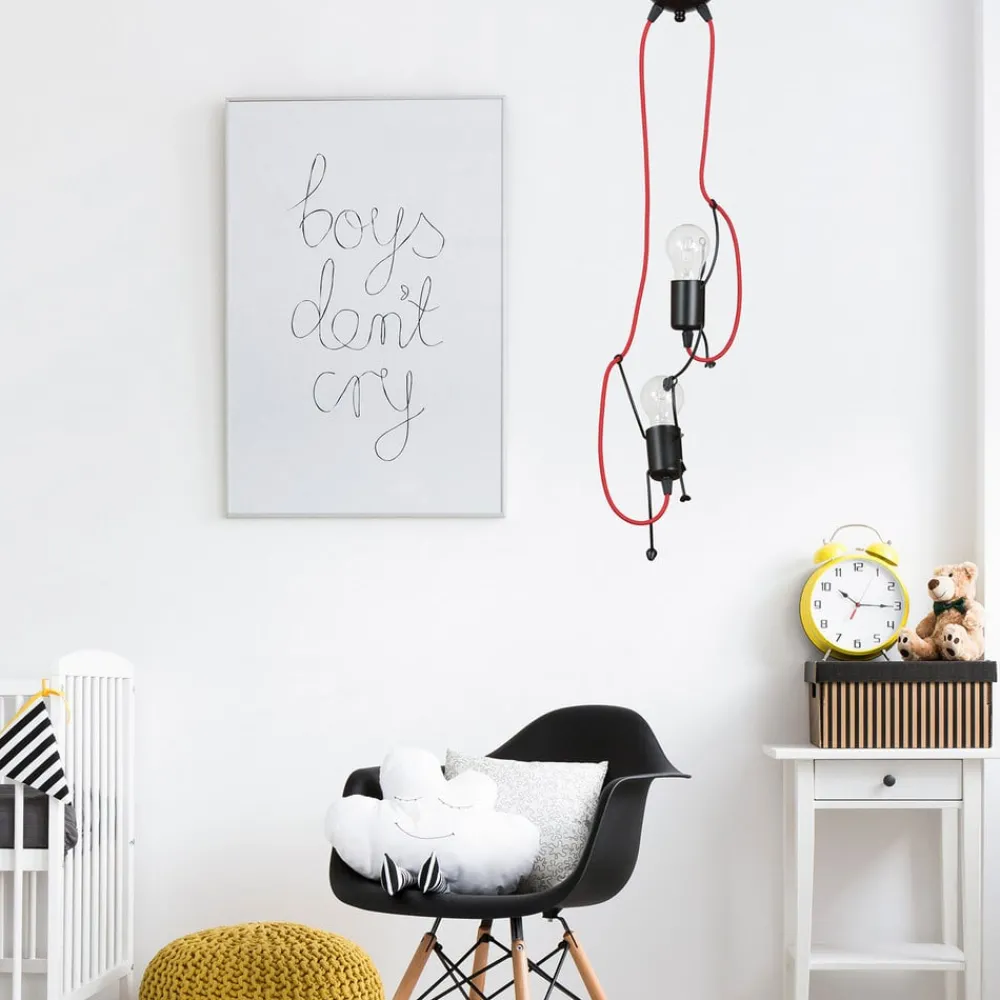 EMIBIG LIGHTING Pendellamper > Pendellampe Bobi 2 i sort, kabel rød, 2 lyskilder.
