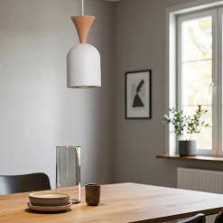 Lamkur Pendellamper > Pendellampe Nolan, Ø 11 cm, hvid/eg, metal/træ
