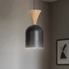 Pendellamper ^ Lamkur Pendellampe Nolan, Ø 11 cm, sort/eg, metal/træ