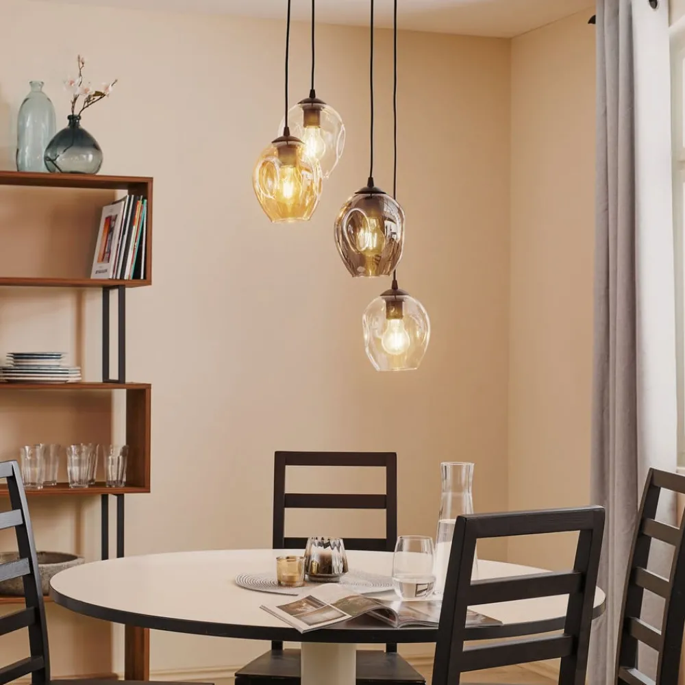 Pendellamper|Pendellamper ^ EMIBIG LIGHTING Pendellampe Starla rund 4 lyskilder grafit/amber/klar