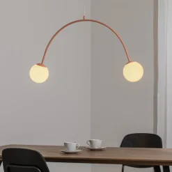 Pendellamper ^ ALDEX Pendellampe Una 2, metal, glas, 2 lyskilder, koralrød