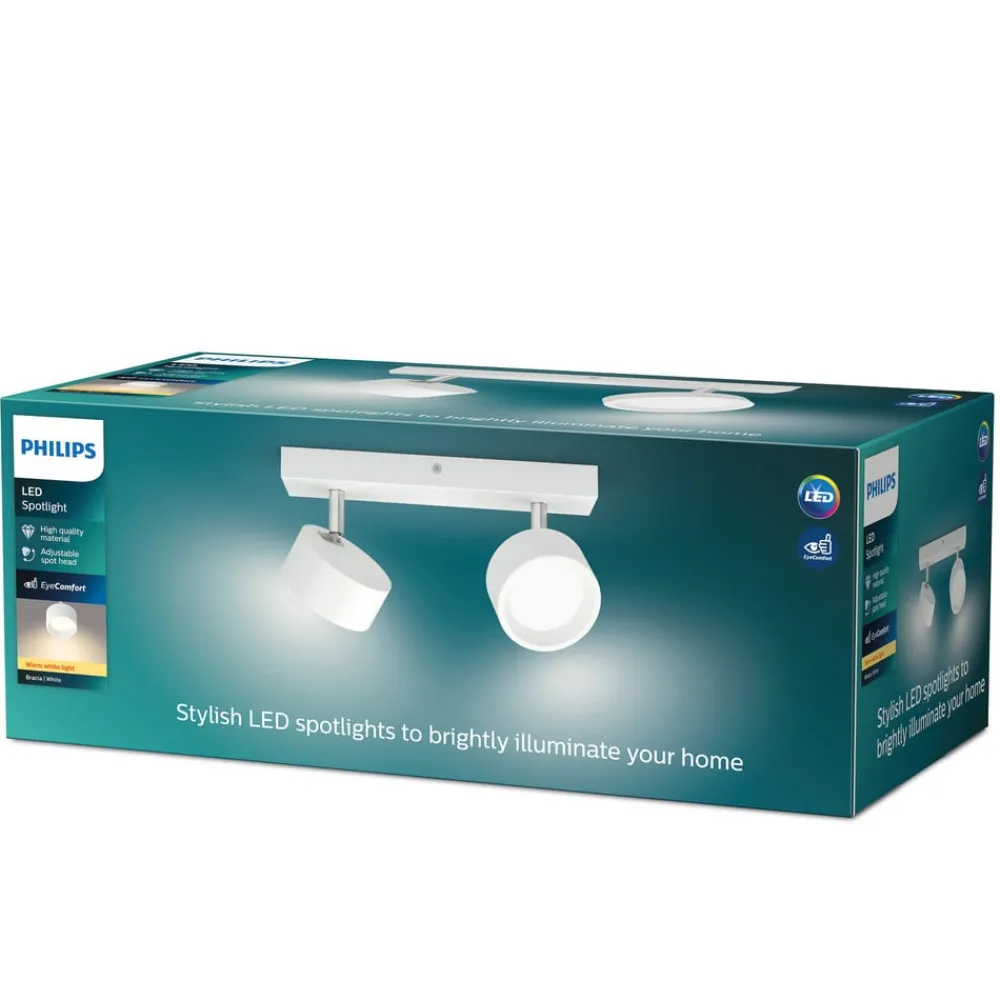 Loftlamper|Loftlamper ^ Philips Bracia LED-loftspot med 2 lyskilder, hvid