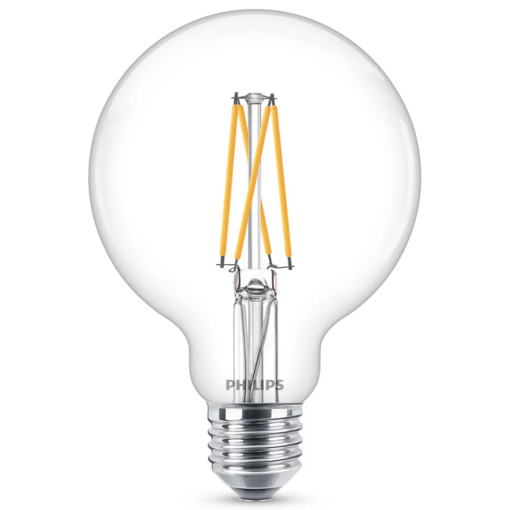 Dæmpbar Led-Pære|Filament Pære ^ Philips E27 5,9 W LED-globepære G95 klar dim 927