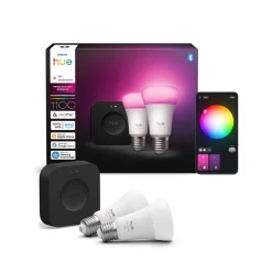 Smarte Lyskilder ^ Philips Hue LED-pærer 2x E27 8,1 W CCT RGB Bridge Pro