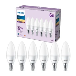 Philips Led Pærer > LED-kerte E14 4,9 W 470m 2.700K mat 6 stk