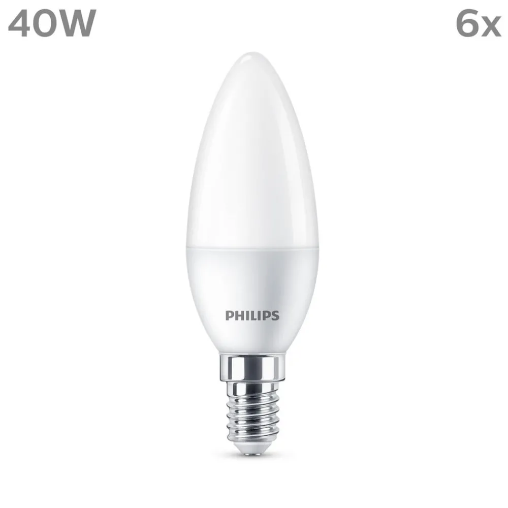 Philips Led Pærer > LED-kerte E14 4,9 W 470m 2.700K mat 6 stk