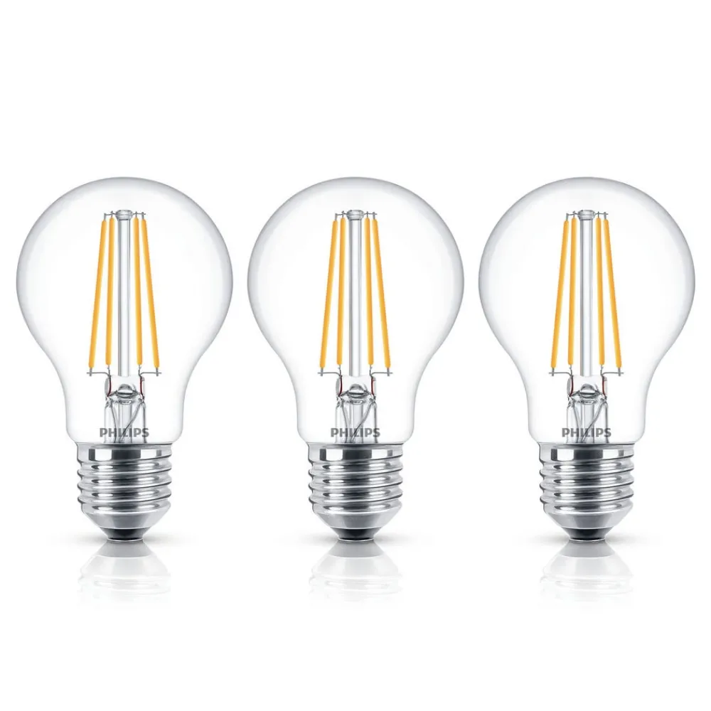 Philips Filament Pære|Led Pærer > LED-pære Classic E27 A60 7W 827 klar 3stk.