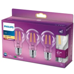 Philips Filament Pære > LED-pære Classic E27 4,3W 2.700K klar 3stk