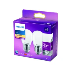 Philips Led Pærer > LED-pære E27 P45 4,3 W 2.700K opal 2 stk
