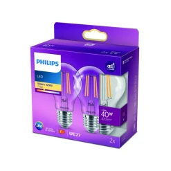 Philips Filament Pære > LED-pære E27 4,3 W 2.700 K filament 2 stk