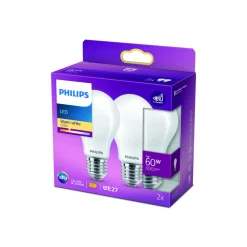 Led Pærer ^ Philips LED-pære E27 7 W 2.700 K opal, 2 stk