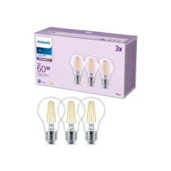 Philips Filament Pære > LED-pære E27 7 W 850lm 4.000 K klar 3 stk